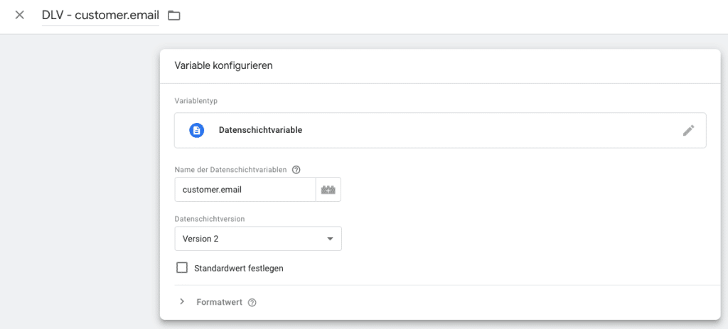 Datenschicht Variable für Enhanced Conversions