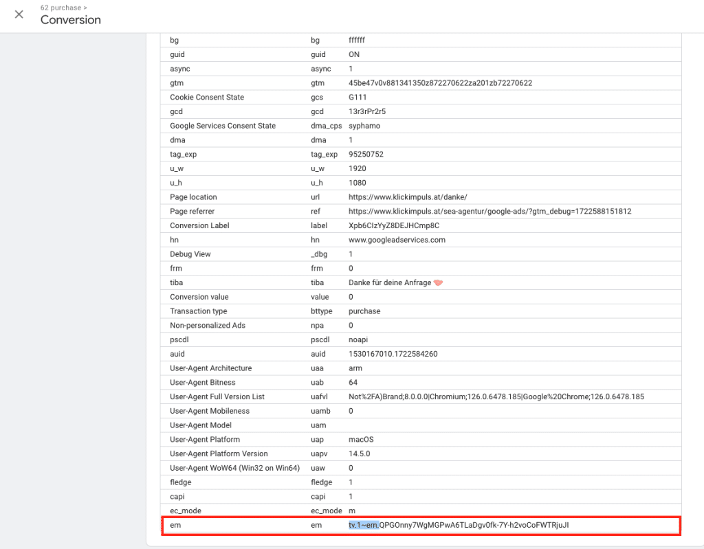 EM Parameter bei Google Ads Hit