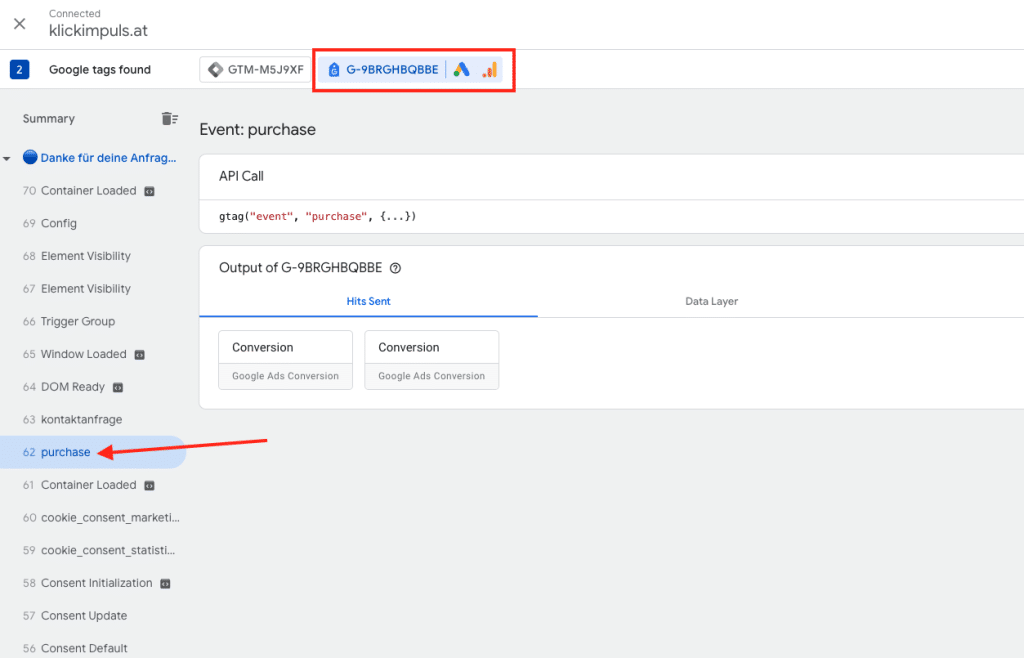GTM purchase Event für GTag
